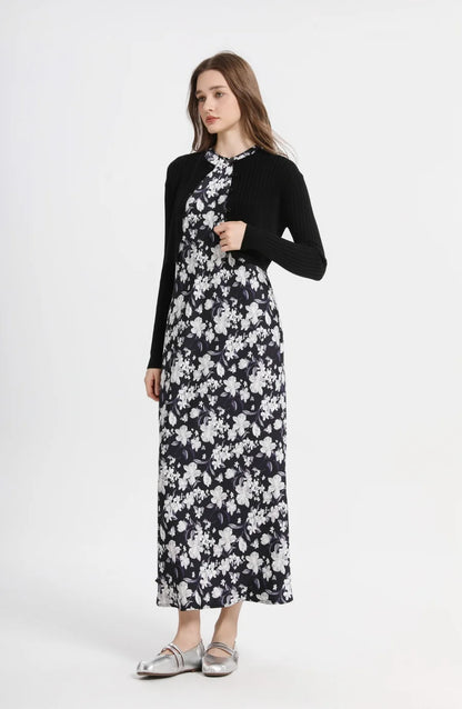 AS 2025 spring summer elegance satin dress + knitted top match set maxi floor length woman clothes