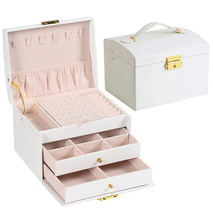 Multi Functional Three Layer Leather Jewelry Box - Smarsty