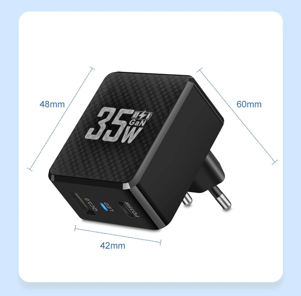 GaN USB C Charger 35W Fast Charge PD3 QC3 Compatible - Smarsty