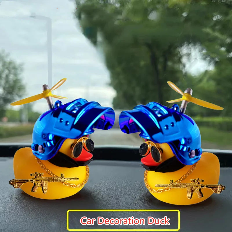 Helmeted Yellow Duck Car Ornament With Propeller Toy Gun - Smarsty