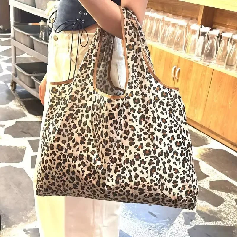 Leopard Print Large Capacity Tote Bag Foldable Washable - Smarsty