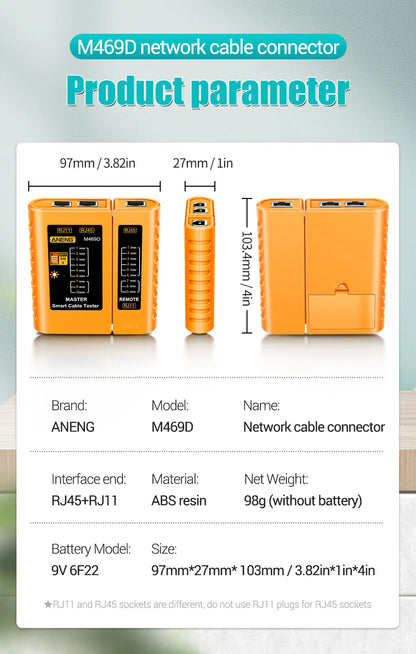 ANENG M469D Network Analyzer Tester for RJ45 and RJ11 - Smarsty
