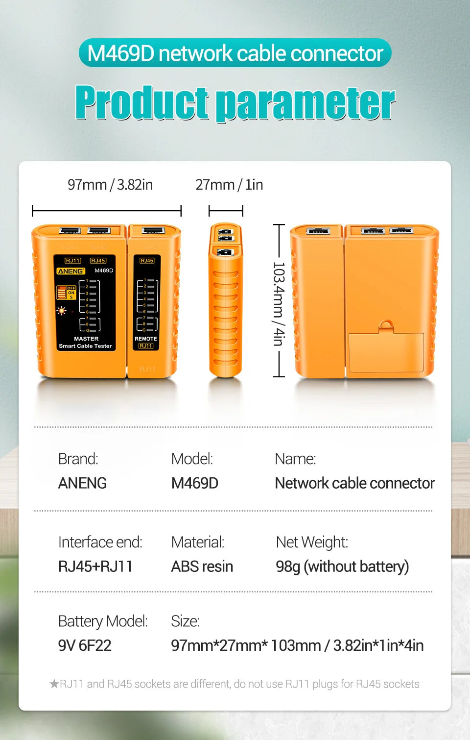 ANENG M469D Network Analyzer Tester for RJ45 and RJ11 - Smarsty