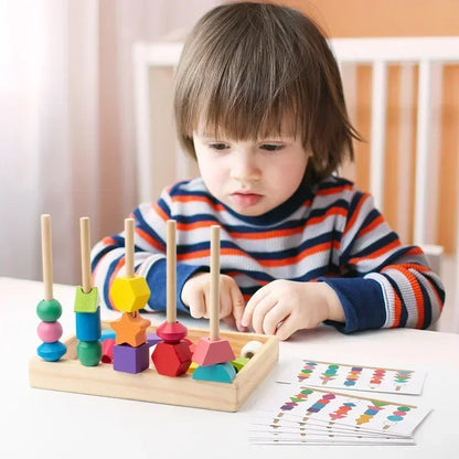 Montessori Wooden Toys Color Shape Matching Puzzle Game Colorful Beaded Color Cognition Early Educational Toys Gift for Children - Smarsty