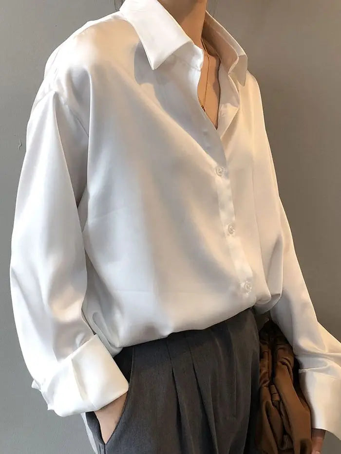 Autumn Fashion Button Up Shirt Spring Vintage Blouse Women White Lady Long Sleeves Female Loose Streetwear Shirts Design Tops - Smarsty