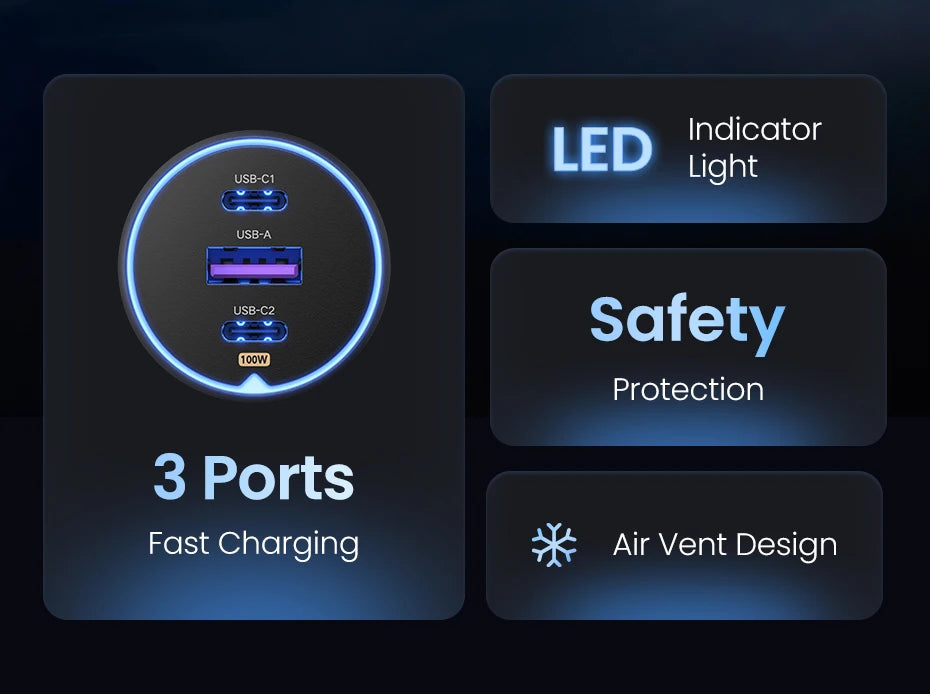 UGREEN 130W USB C Car Charger For Xiaomi iPhone 17 Samsung Galaxy S24 Laptops Tabet PD3.0 Fast Charging USB Type C Car Charger