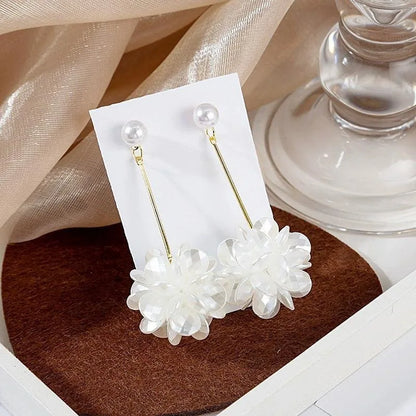 Korean Fashion White Crystal Flower Dangle Earrings for Women - Smarsty