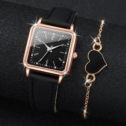 Fashion Square Women's Quartz Watch Set with Leather Band - Smarsty