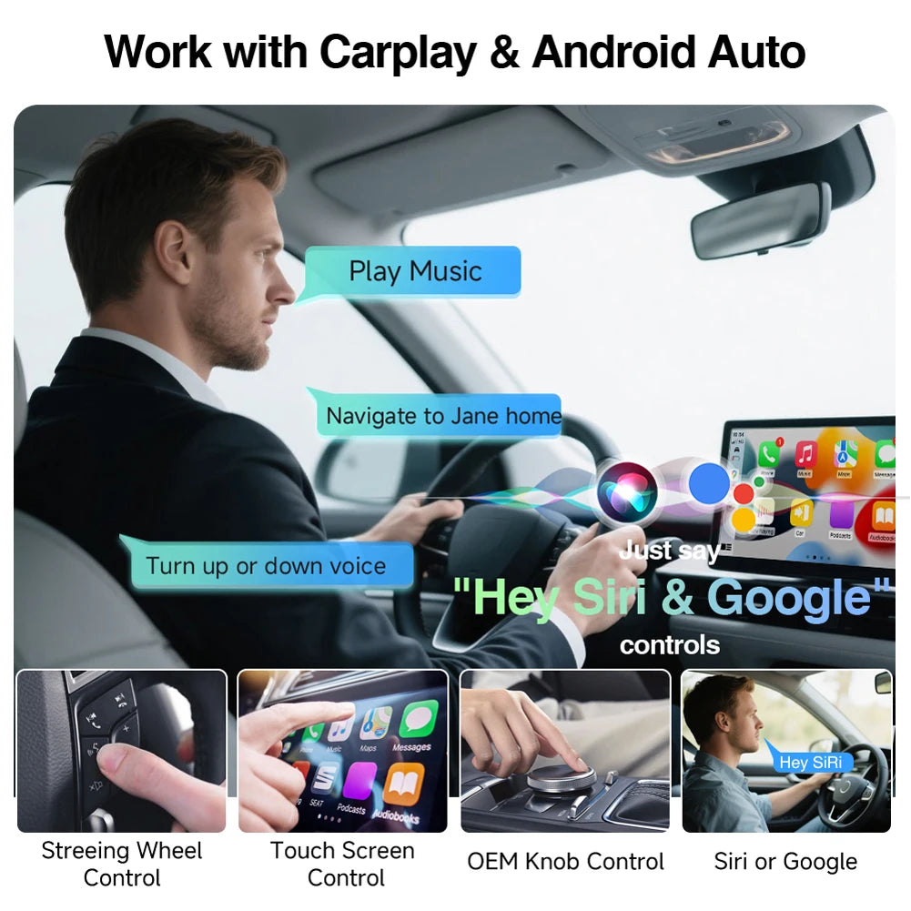2 IN 1 Wireless Carplay Android Auto Adapter Wired to Wireless carplay Adapter for iPhone Wireless Control Plug & Play Carplay - Smarsty