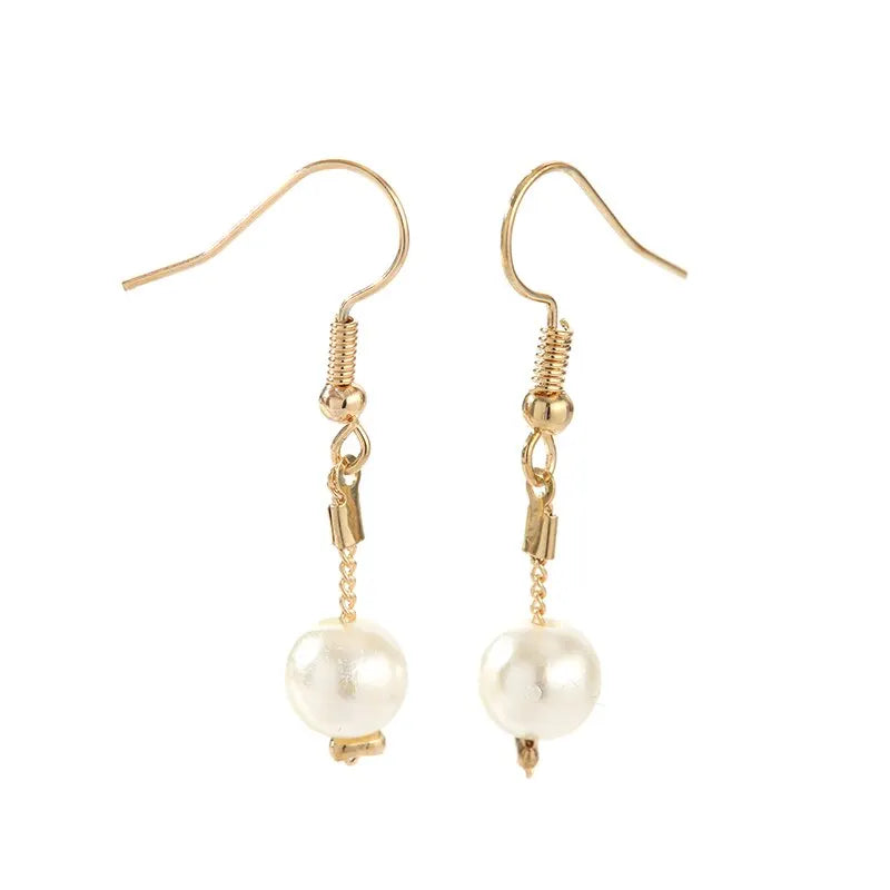 Gold Tone Necklace Earrings Bracelet Set With Tassel Pearls - Smarsty