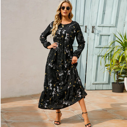 2023 Sping Summer Bohemian Women Maxi Dress Casual Long Sleeve High Waist Beach Woman Chiffon Dresses Floral Vestidoes Mujer New - Smarsty