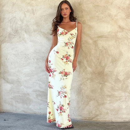 Dulzura Sexy Y2K Clothes Floral Print Sleeveless Backless Bodycon Maxi Dresses For Women 2023 Club Birthday Party Elegant Outfit - Smarsty