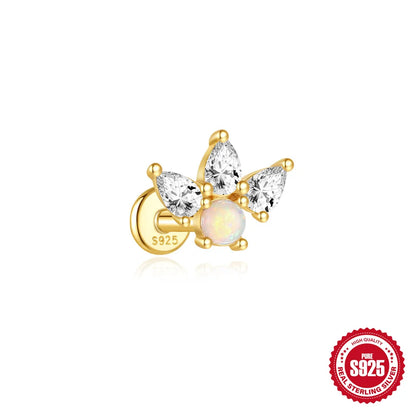 925 Silver Star Moon Zircon Stud Earrings Hypoallergenic - Smarsty