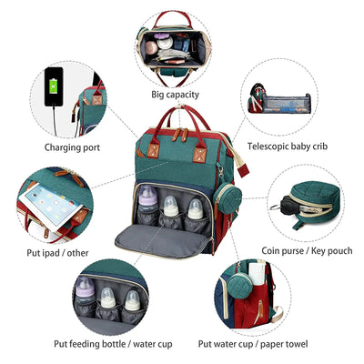 3 In 1 Diaper Bag Backpack Foldable Baby Bed Waterproof Travel Bag with USB Charge Diaper Bag Backpack with Changing Bed 3 types by Smarsty