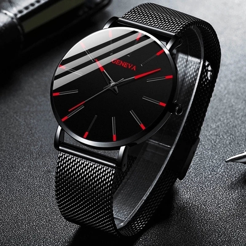 Ultra Thin Men's Quartz Watch with Steel Mesh Band - Smarsty