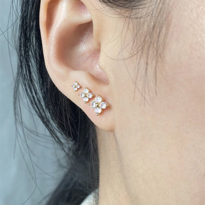 Minimalist Flower Stud Earrings Gold Cubic Zirconia - Smarsty