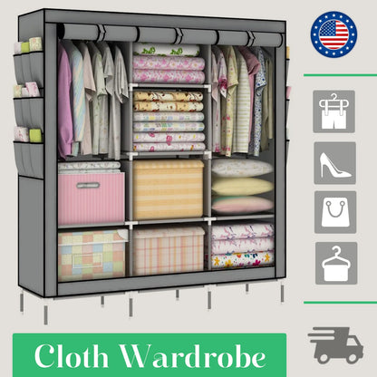 Closet Wardrobe Organizer Storage Rack Portable Clothes Shoe Clothing Shelf Dustproof Non-woven Fabric Quick and Easy to Assembl