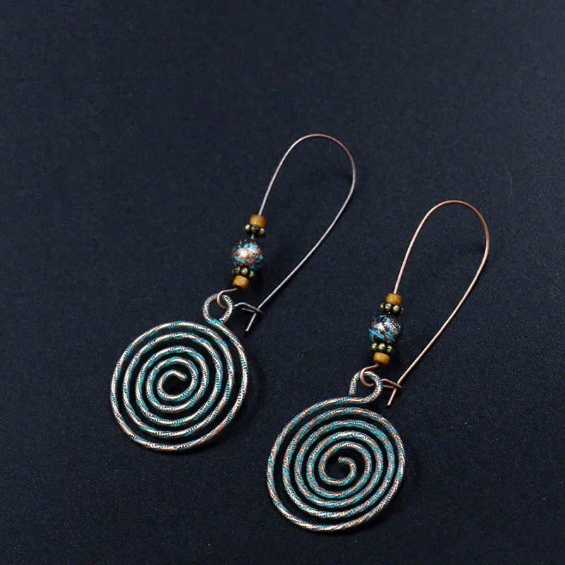 Vintage Bohemian Big Drop Earrings with Geometric Leaf Design - Smarsty