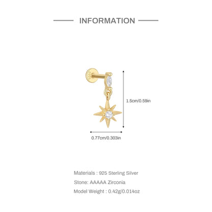 925 Silver Star Moon Zircon Stud Earrings Hypoallergenic - Smarsty