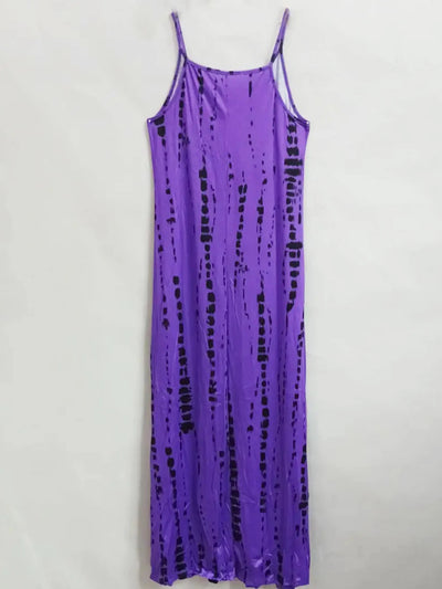 Women's Casual Loose V-neck Tie Dye Printed Spaghetti Maxi Dress Summer Beach Vacation Long Dress - Smarsty