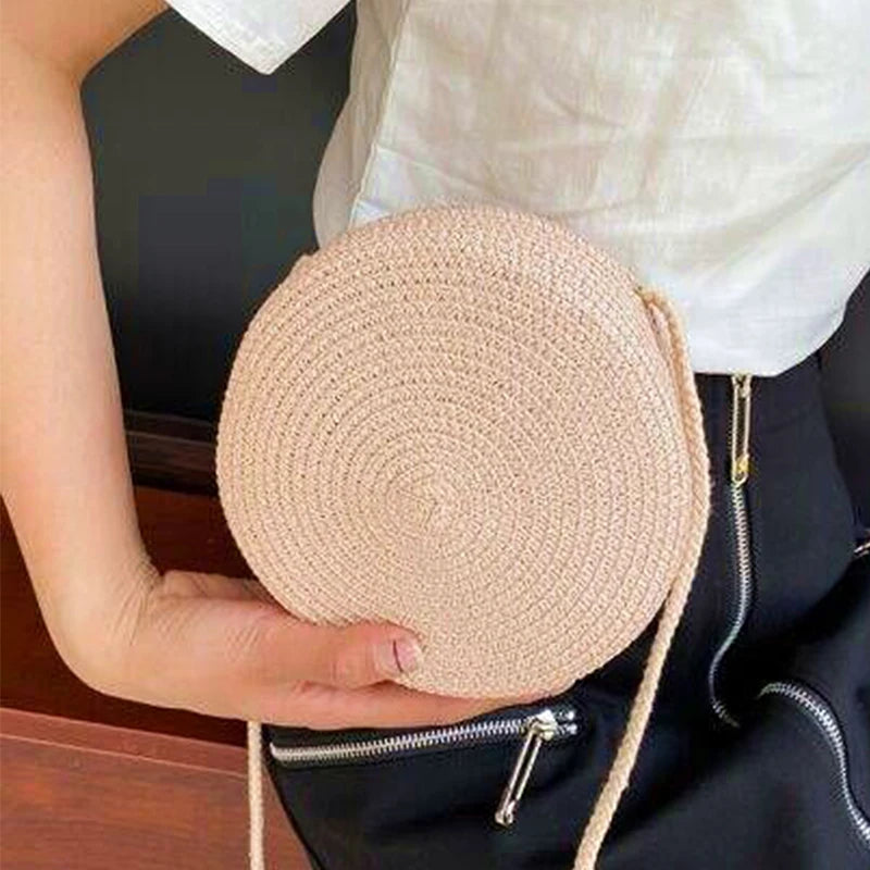Round Straw Bag For Women Woven Handmade Shoulder Bag - Smarsty
