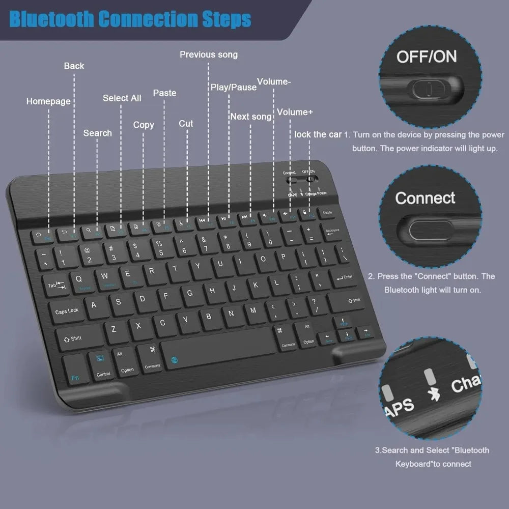 Bluetooth Keyboard for iPad 10th Generation iPad Pro 13 12 11 10 9 8 7 Inch iPad Air 13 11th iPad Mini Samsung Xiaomi Tablets - Smarsty