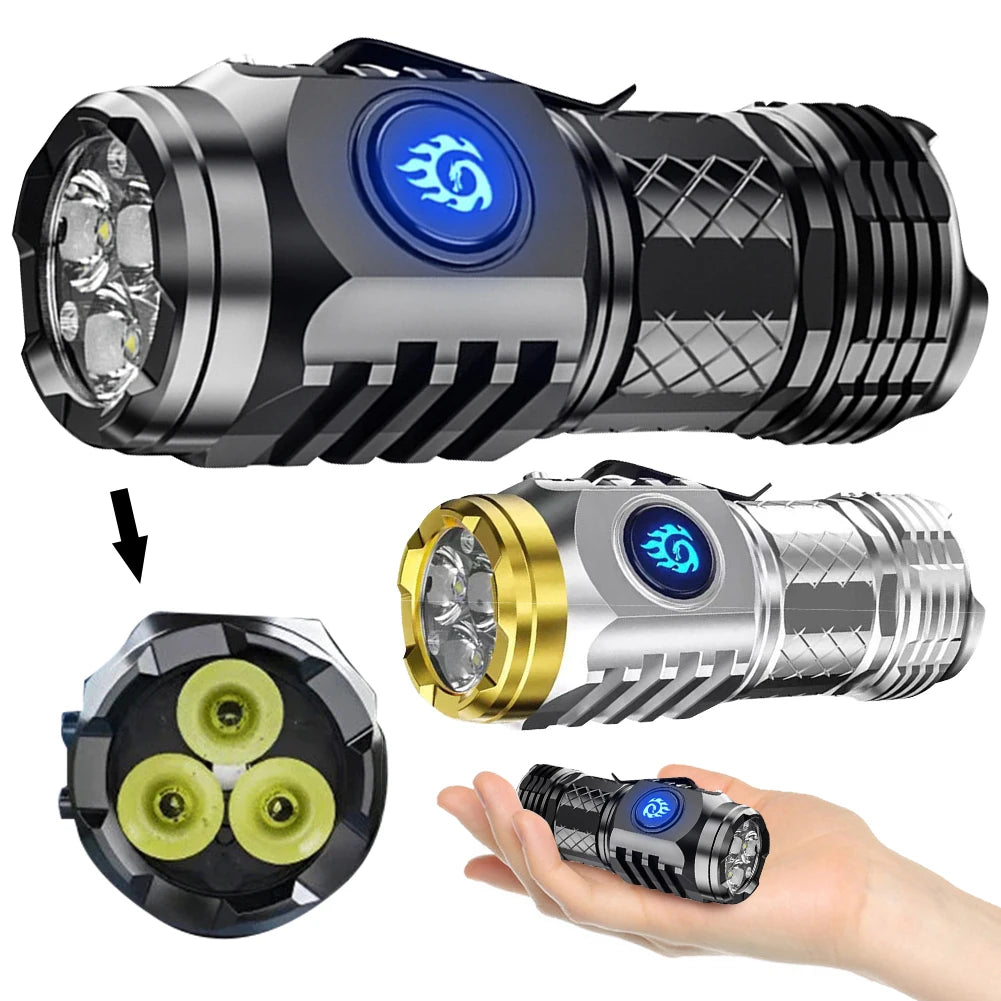 Type-C Rechargeable LED Work Light 5 Light Mode Waterproof Flashlight Super Bright Flashlight Pocket Light for Outdoor Emergency