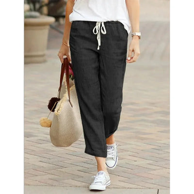 Autumn Cotton Women's Pants Y2K Black Drawstring Elastic Waist Casual Pants Female Loose Fashion Elegant Ladies Bottom - Smarsty