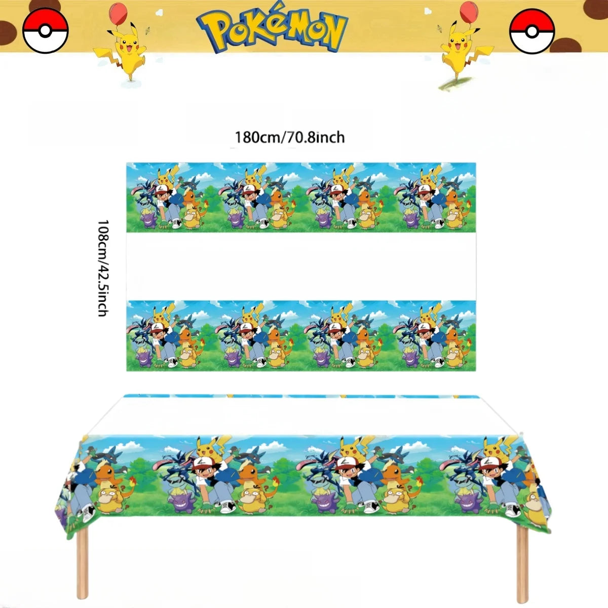 Pokemon Tablecloth Birthday Party Decoration Pikachu Disposable Table Cloth Table Cover Baby Shower Kids Toy Gift Party Supplies by Smarsty
