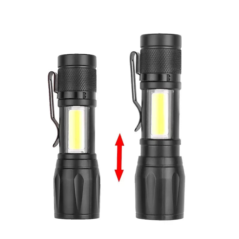 Portable Rechargeable LED Flashlight with Pen Clip Zoomable Waterproof Torch with Side Light Outdoor Camping Emergency Lantern - Smarsty