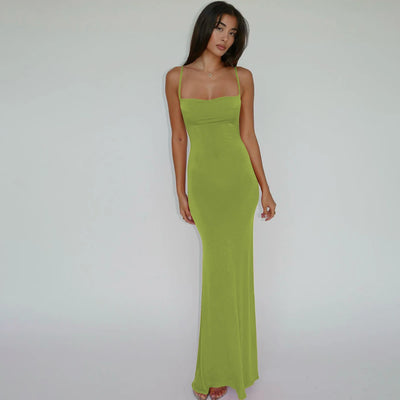 Hugcitar 2025 Spring Solid Sleeveless Backless Elegant Sexy Bodycon Y2K Maxi Prom Dress Women Clothes Birthday Party Casual Y2K - Smarsty