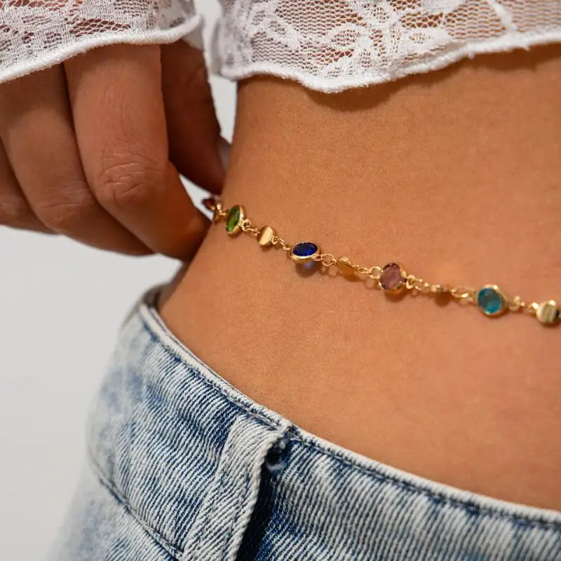 Fashion Colored Glass Crystal Waist Chain for Women - Smarsty