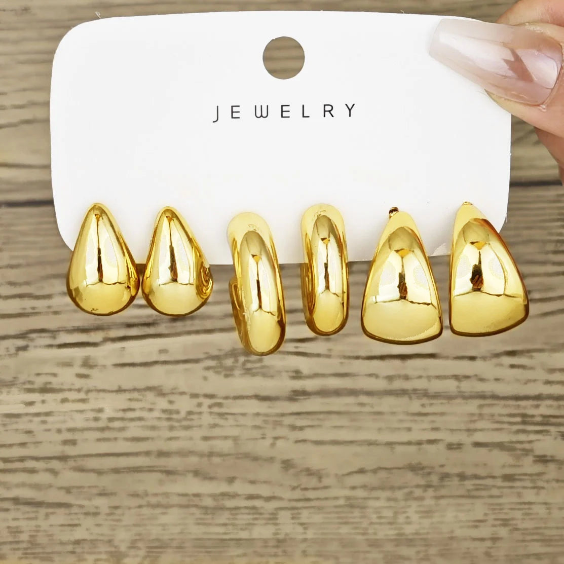Chunky Gold Plated Hoop Earrings Set for Women - Smarsty