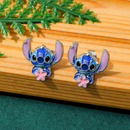 Cute Disney Stitch Flower Stud Earrings for Women and Girls - Smarsty