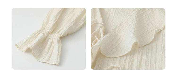 CHIC VEN Women Shirt Loose Casual Ruffled Edges Female Blouses V Neck Lace Up Mid Length Woman Shirts Spring Summer 2024 - Smarsty