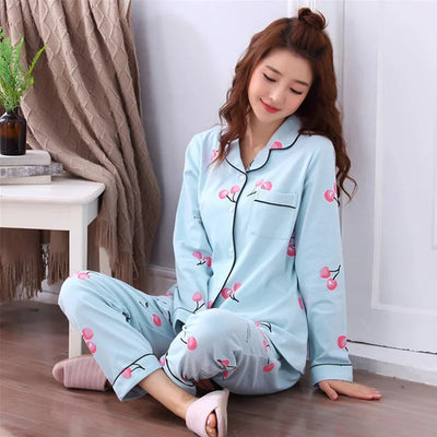 Women's Pajamas Set V-Neck Button down Top and Trousers Sleepwear Homewear Casual Nightwear Loungewear Autumn Winter Two-Piece - Smarsty