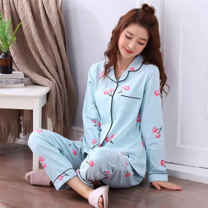 Women's Pajamas Set V-Neck Button down Top and Trousers Sleepwear Homewear Casual Nightwear Loungewear Autumn Winter Two-Piece - Smarsty