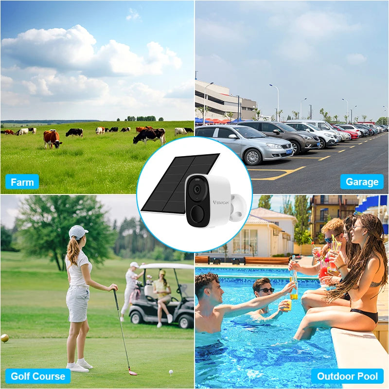 Vstarcam 2K Solar Security Cameras Wireless Outdoor Battery Powered Security Camera PIR Motion Alarm Cloud Storage Two Way Audio