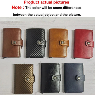 Carbon Fiber Credit Card Holder Wallet Men Rfid Smart Metal Thin Slim Pop Up Minimalist Wallet Small Black Purse Metal Vallet - Smarsty