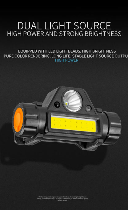 COB LED Headlamp Torch Rechargeable Headwear Flashlight Outdoor Waterproof Camping Fishing Mining Lantern Headlight With Magnet by Smarsty