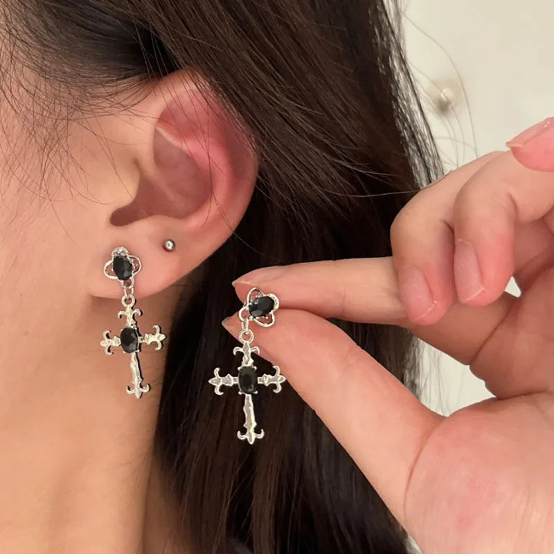 Gothic Black Cross Drop Earrings for Punk Fashion Lovers - Smarsty