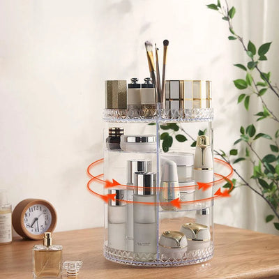 1pc Cosmetic Organiser, 360 degree rotatable adjustable cosmetic storage display case, easy assembly required by Smarsty