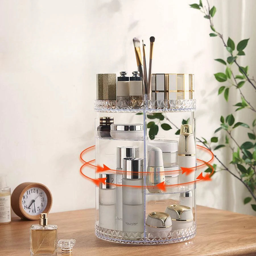 1pc Cosmetic Organiser, 360 degree rotatable adjustable cosmetic storage display case, easy assembly required