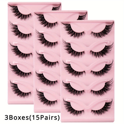 3Boxes(15Pairs) Cat Eye Lashes Fake Eyelashes Natural long Manga Lashes Winged End Eye Elongated Eyelashes Fake Lashes Makeup - Smarsty