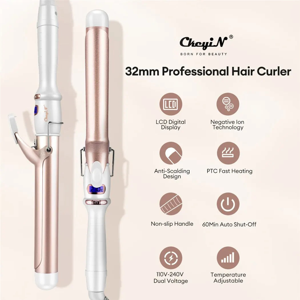 CkeyiN Professional Ceramic Hair Curler with Adjustable Temperature - Smarsty