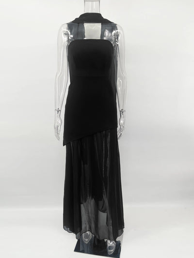 TARUXY Fashion Strapless Dress With Ribbon Female Elegant Sleeveless Mesh Beach Vacation Long Dress 2025 Spring New Women Dress - Smarsty