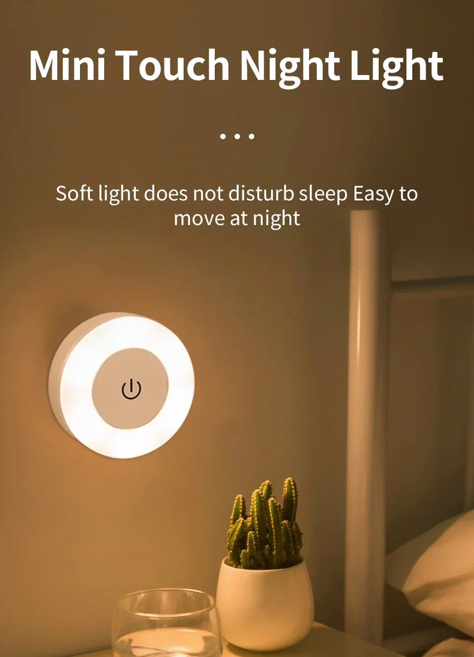 Rechargeable Round LED Wall Lamp with Dimmable Touch Switch - Smarsty