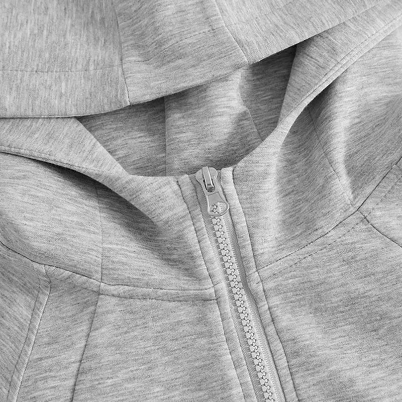 Gray Zipper Hooded Sweatshirt Women 2025 New Korean Slim Fit Cardigan Long Sleeve Coat Woman Solid Pockets Sports Hoodies Jacket