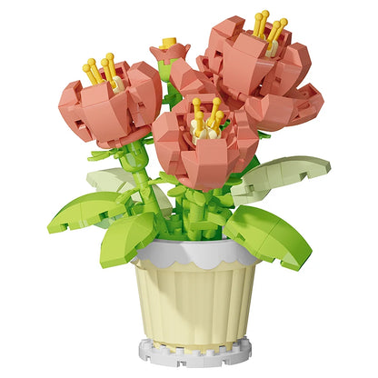 Building block flower simulation bouquet small particle assembly puzzle toy children's handmade DIY potted tabletop ornament - Smarsty