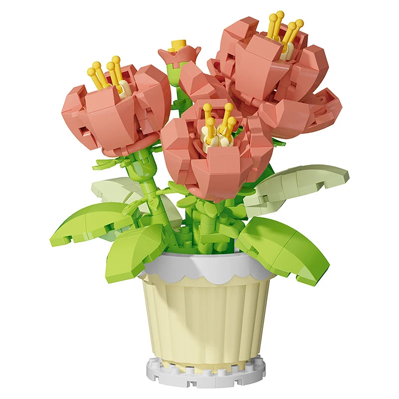Building block flower simulation bouquet small particle assembly puzzle toy children's handmade DIY potted tabletop ornament - Smarsty
